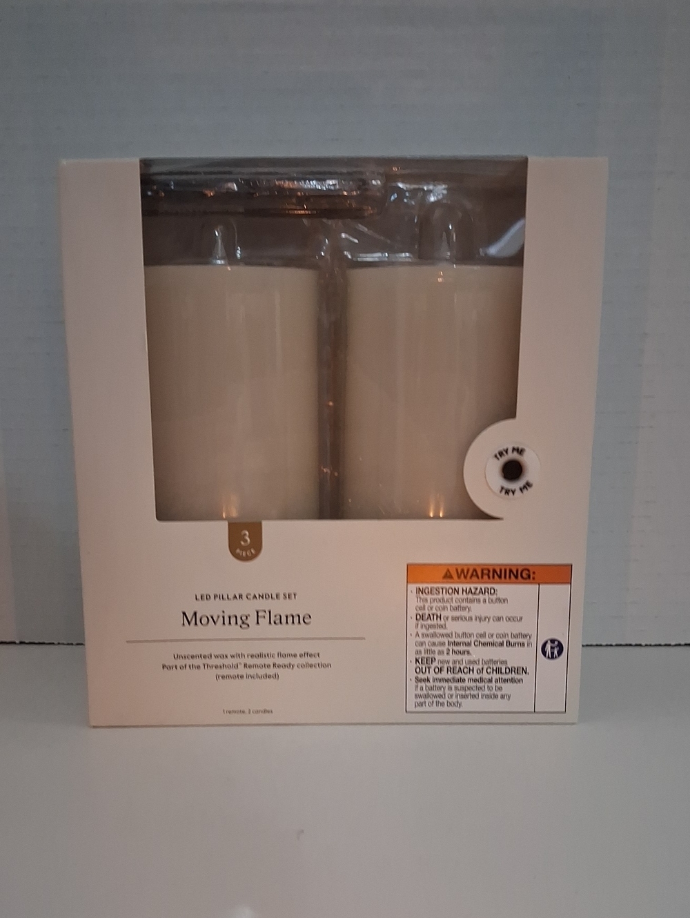 Threshold Moving Flame LED Pillar Candle Set - Cream (3-Pack)